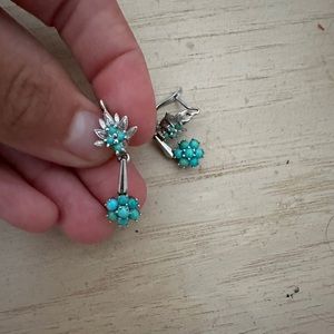 RARE vintage earrings white gold and turquoise